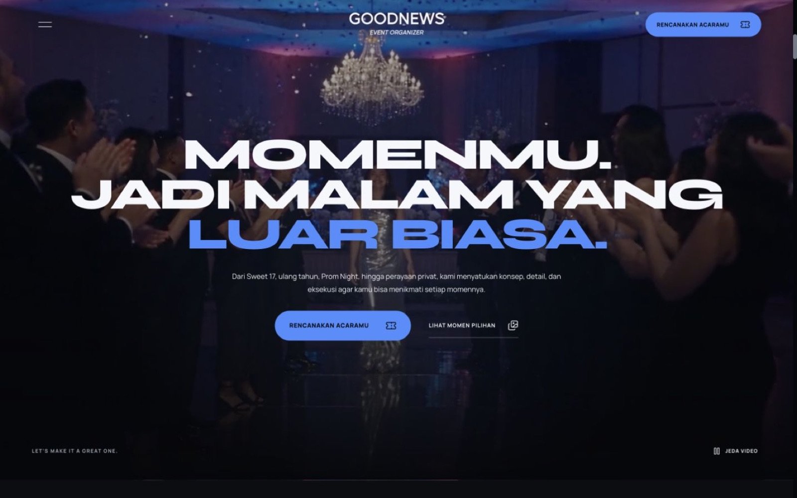 Tangkapan layar website konsep Good News EO: hero terbuka