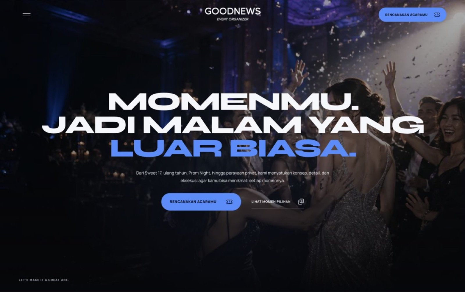 Tangkapan layar website konsep Good News EO: hero statis
