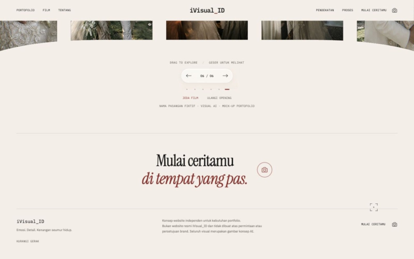 Screenshot of the iVisual_ID concept website: cta dan footer