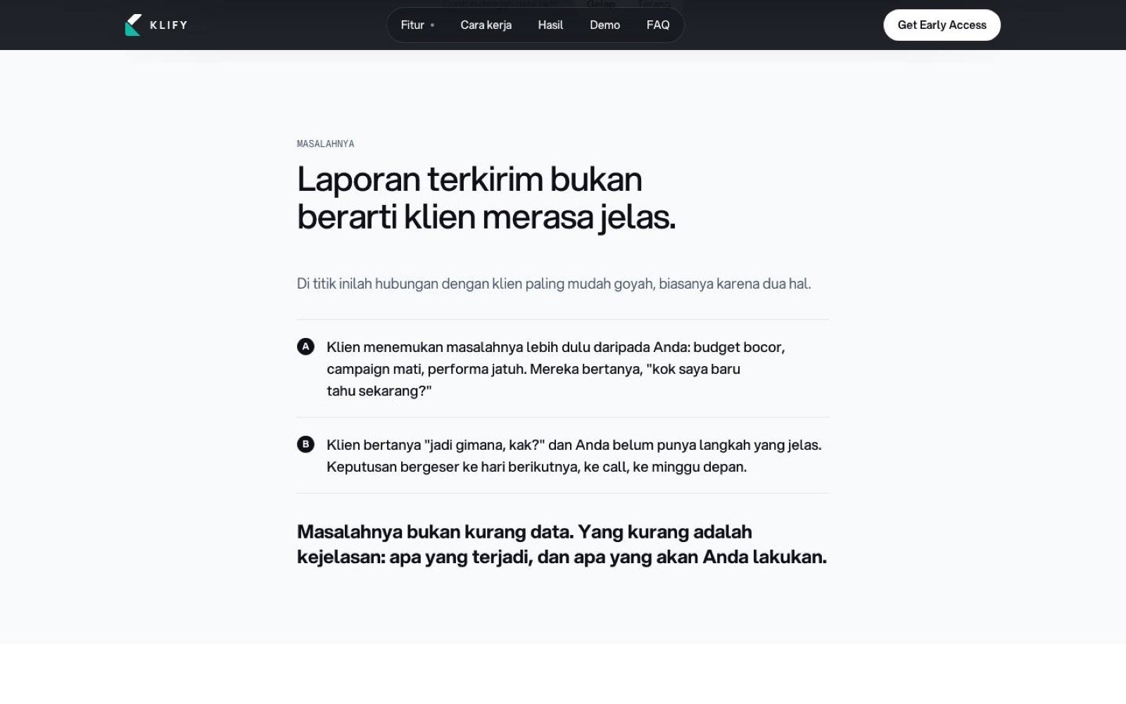 Klify: Problems in the client's own words