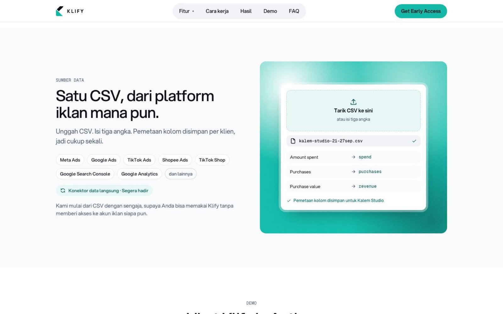 Screenshot of the Klify concept website: d05 sumber data