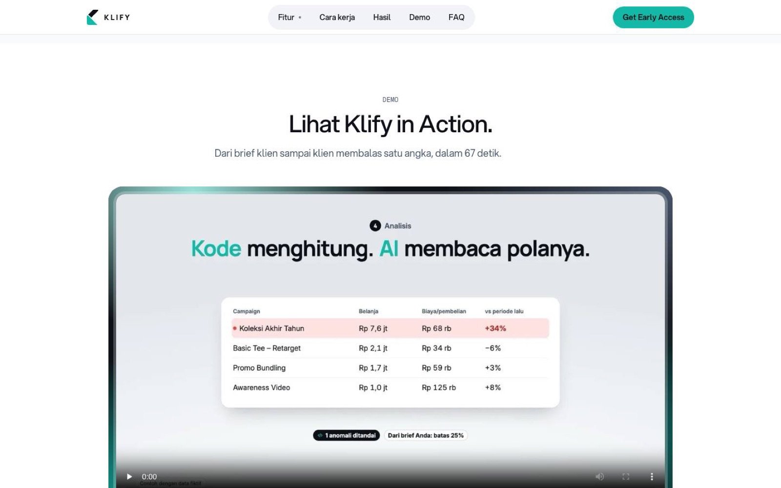 Screenshot of the Klify concept website: d06 demo