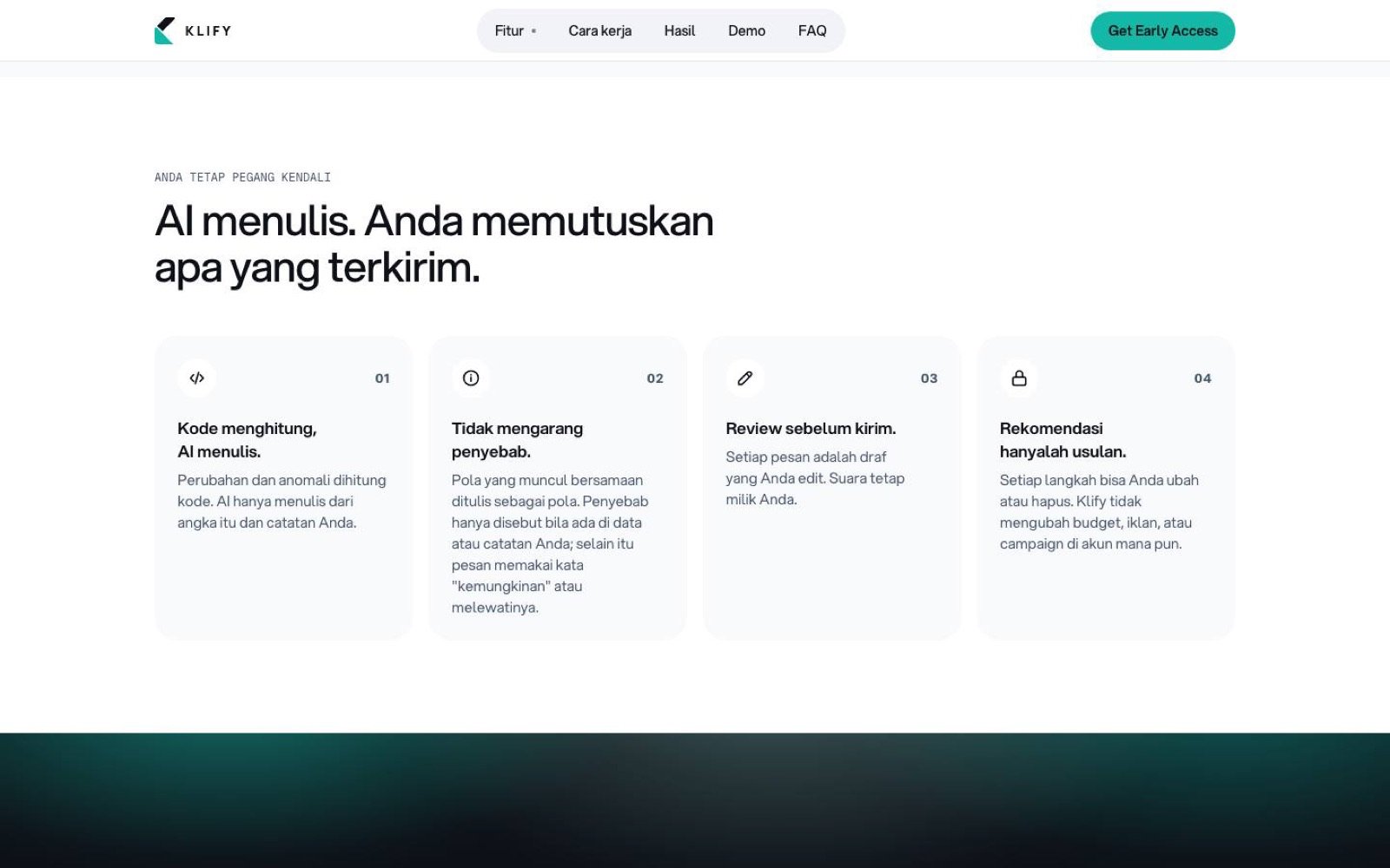 Screenshot of the Klify concept website: d08 kendali