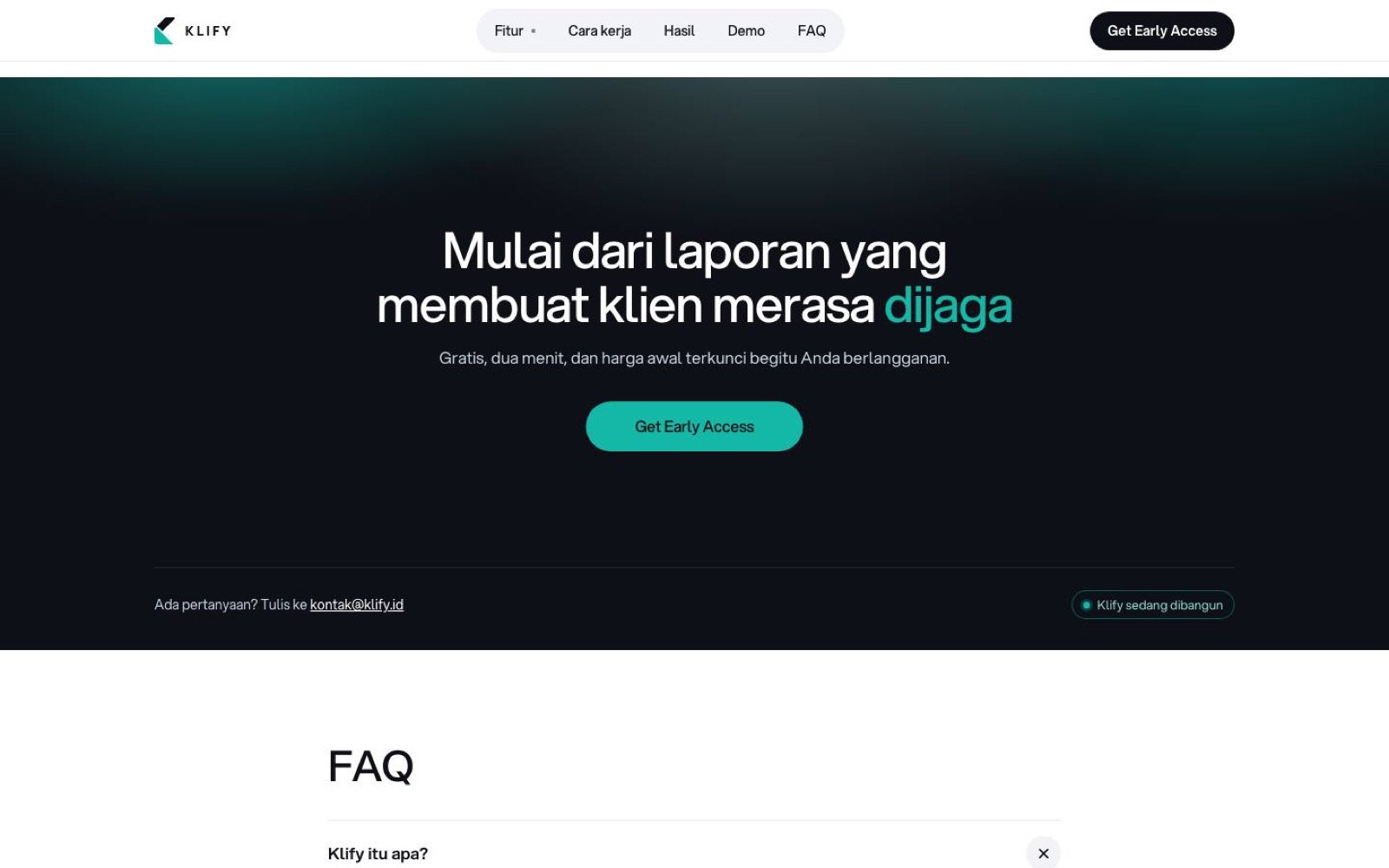 Screenshot of the Klify concept website: d09 daftar akhir
