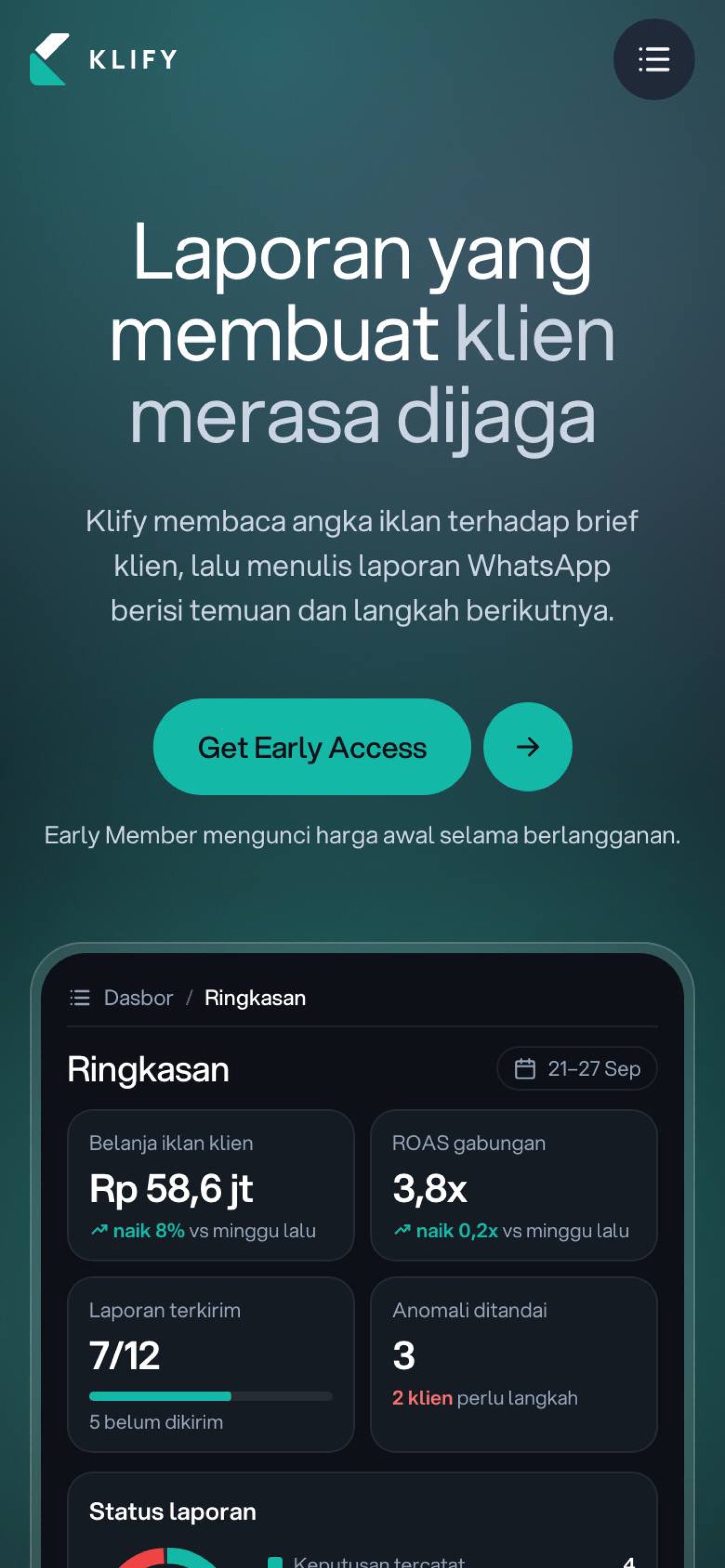 Screenshot of the Klify concept website: m00 daftar