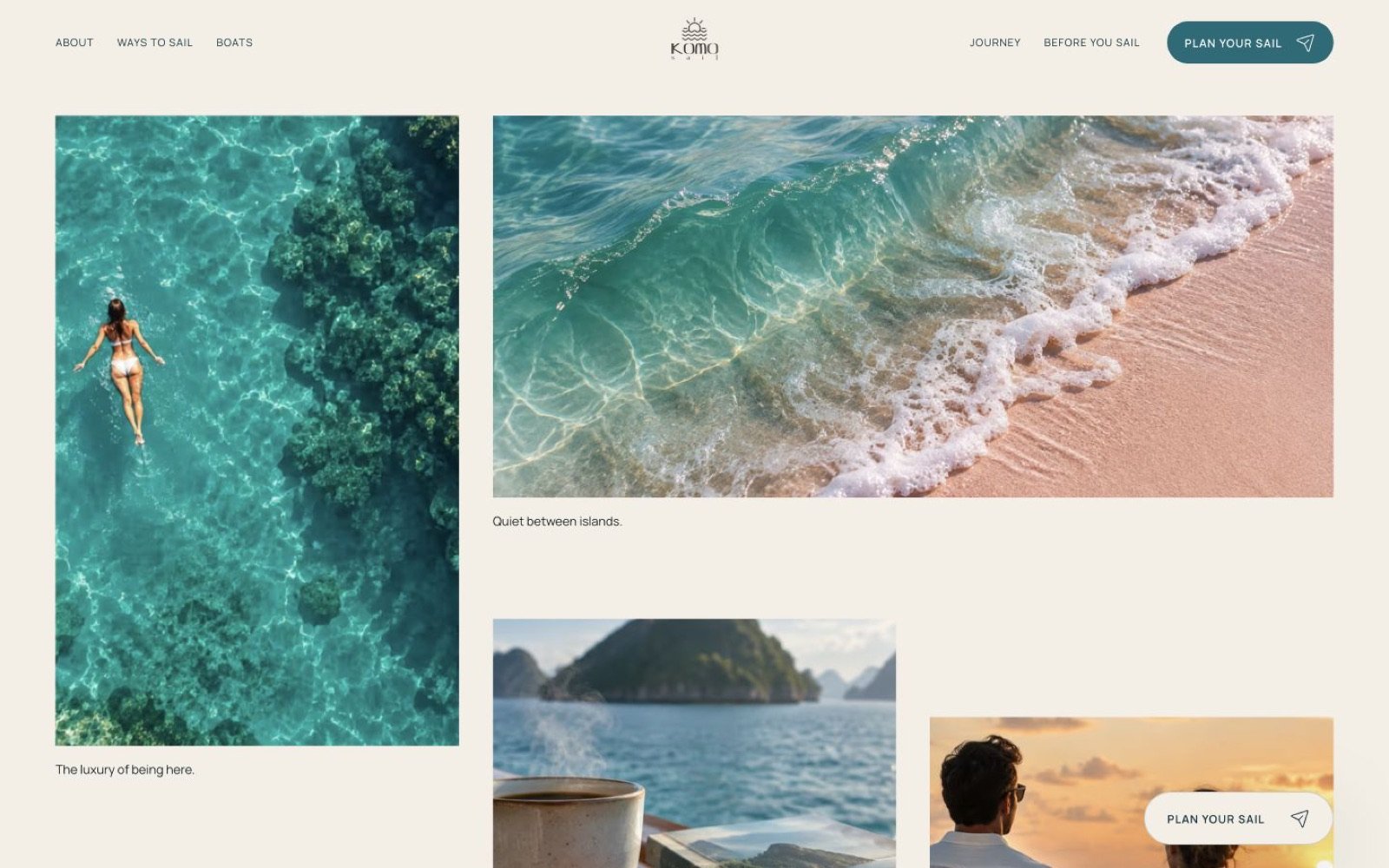 Tangkapan layar website konsep Komo Sail: moments gallery