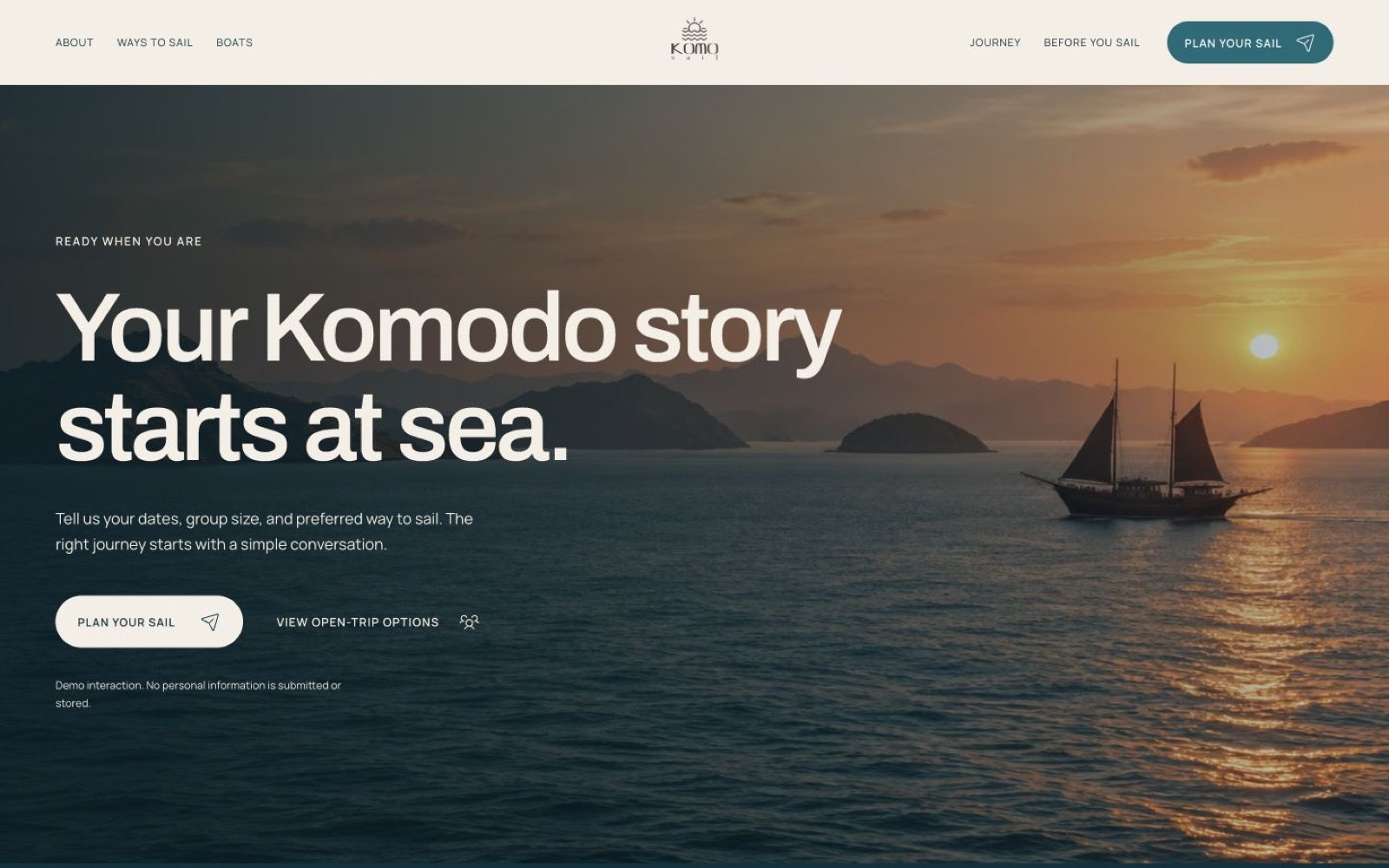 Tangkapan layar website konsep Komo Sail: final invitation
