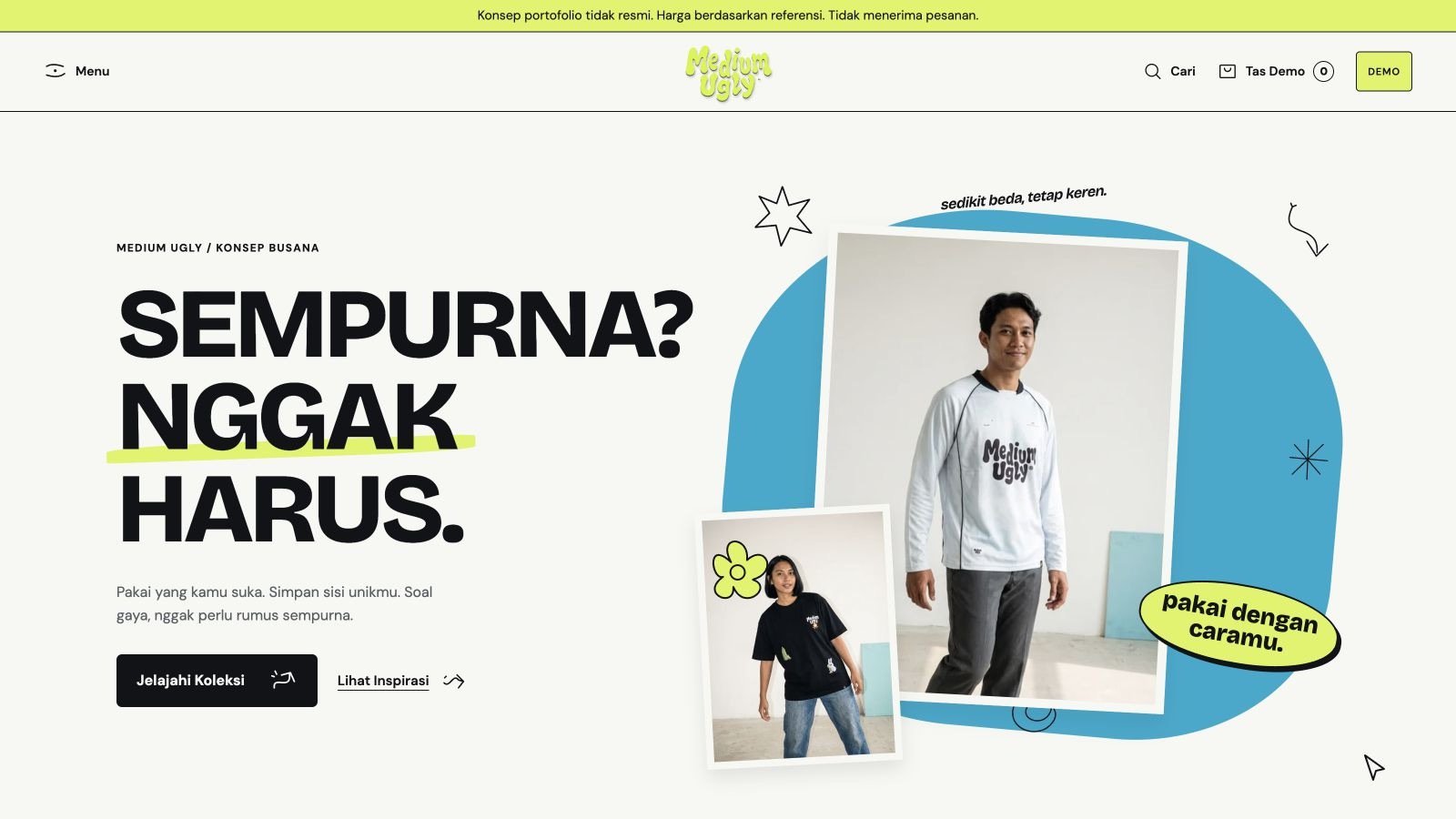 Screenshot of the Medium Ugly concept website: hero