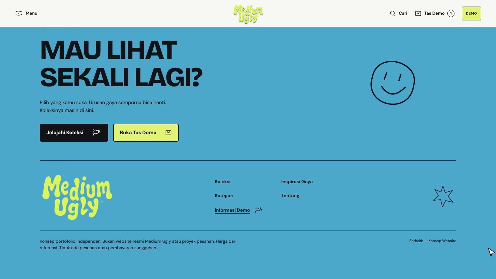 Screenshot of the Medium Ugly concept website: footer